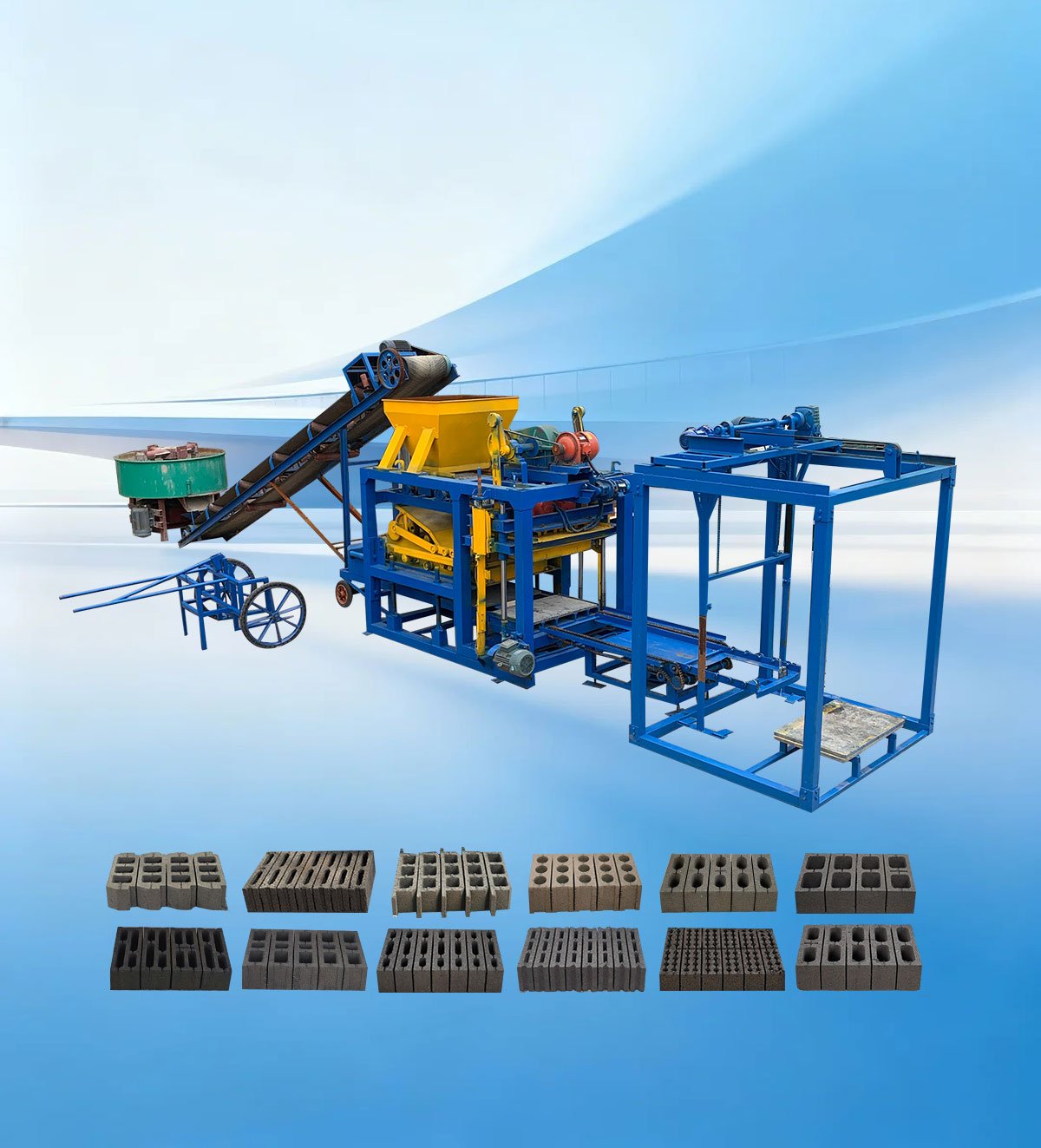 Hollow block making machine with block products